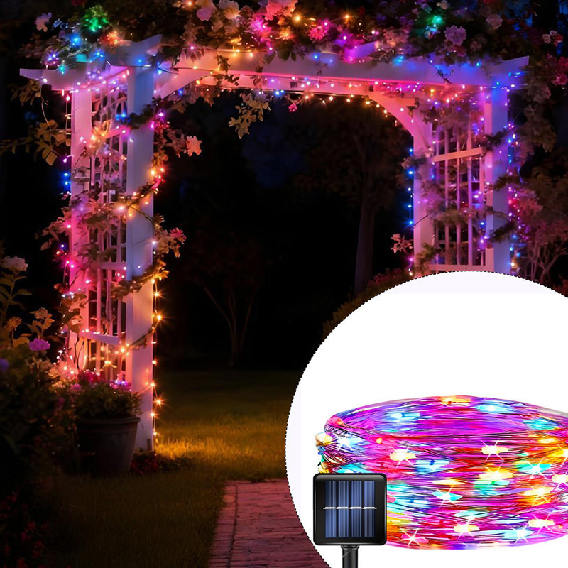 Outdoor Lighting On Fence - أضواء LED شمسية للحدائق، 8 أوضاع،